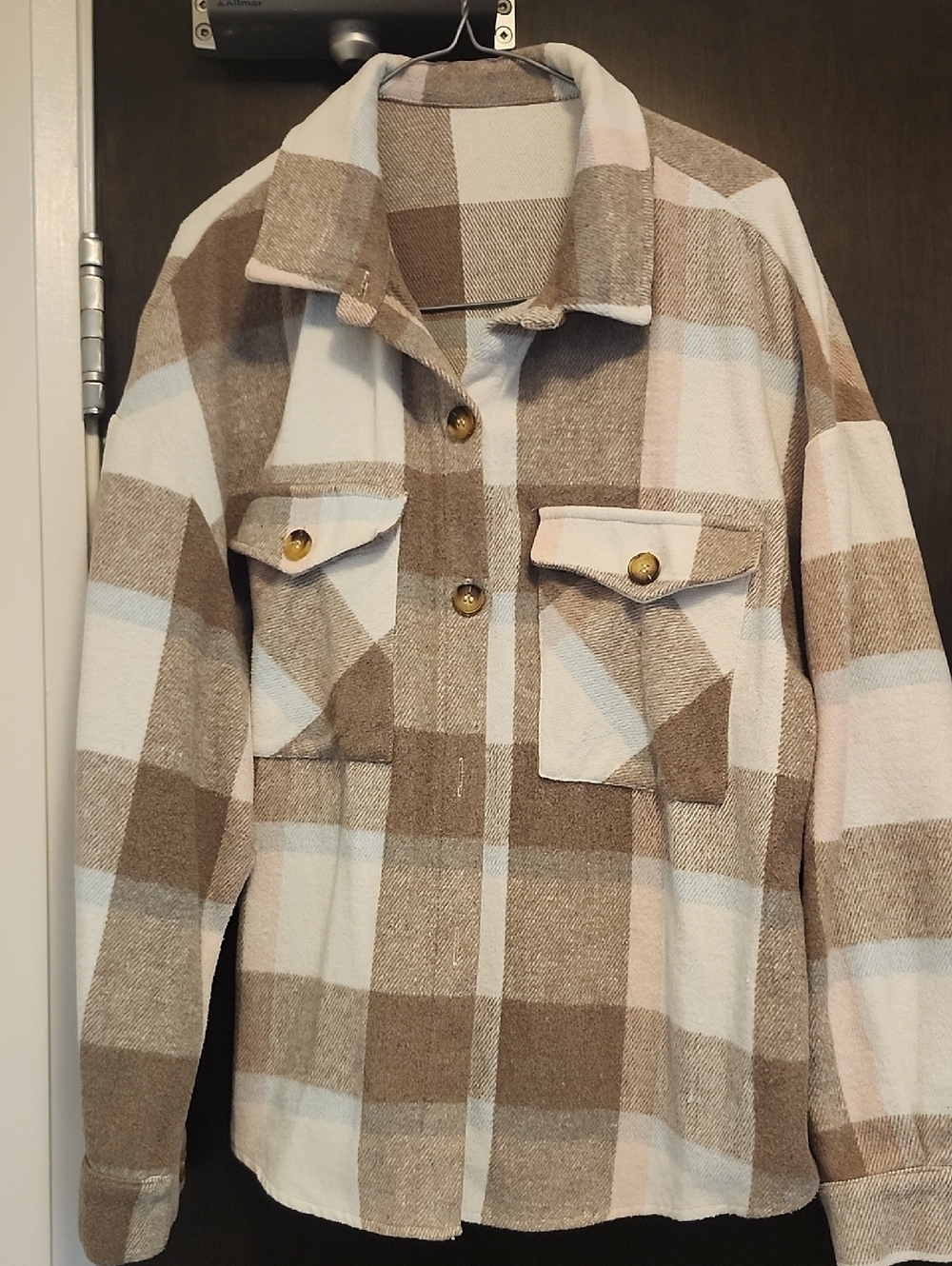 Plaid Utility Shacket in Brown & Cream